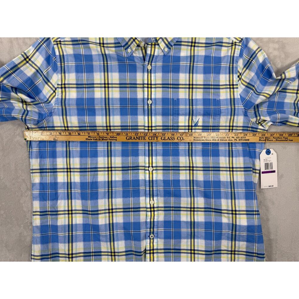 NWT Nautica Blue Sail Men XXL Blue Plaid Button Down Shirt Classic Fit Stretch C - Picture 4 of 8